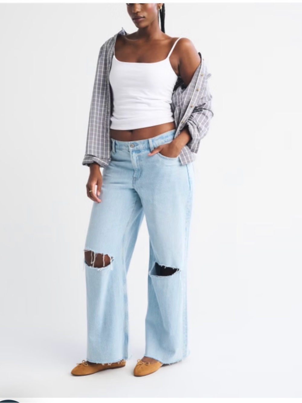 Abercrombie & Fitch Light Blue Wide-Leg Ripped Jeans Low Rise